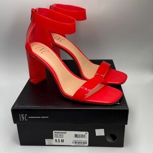 INC International Concepts Makenna Red Vinyl Ankle Strap Block Heel Sandals 9.5M